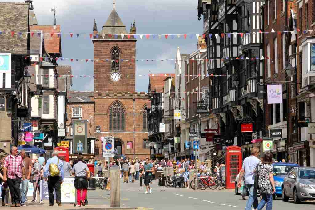direct cremation in Cheshire - image of Bridge Street in Chester for Location