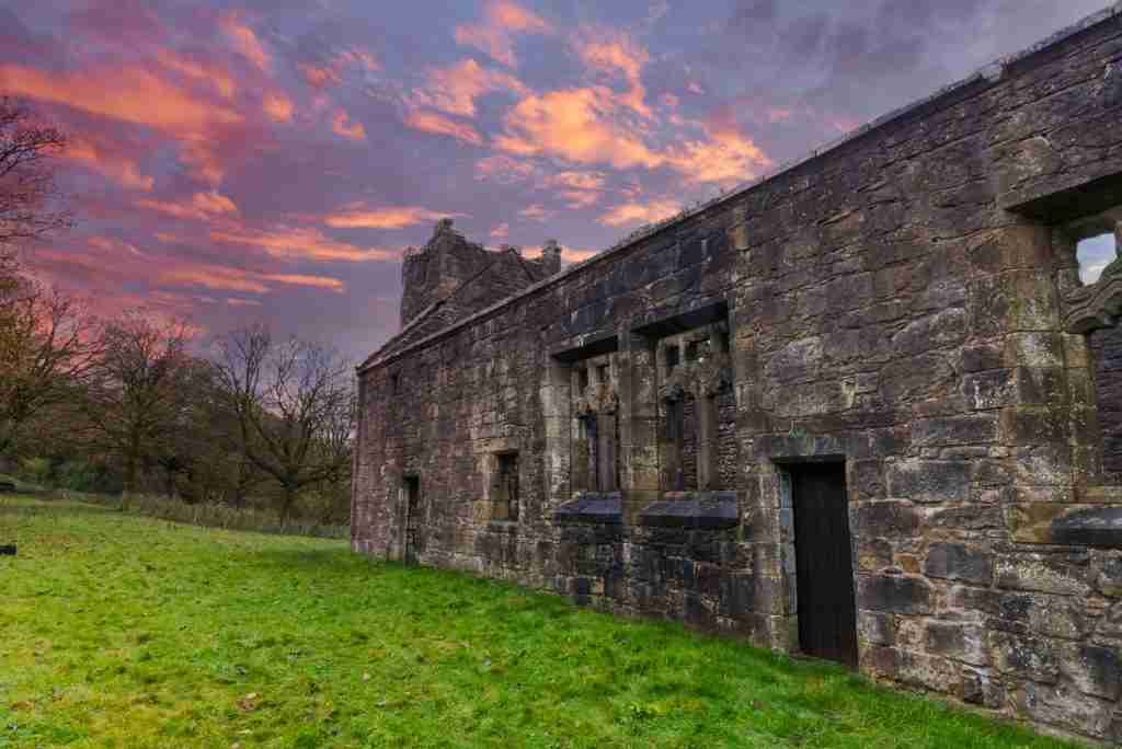 direct cremation in renfrewshire - The Old Semple Ruins At Sunset With Blazing Red Sky