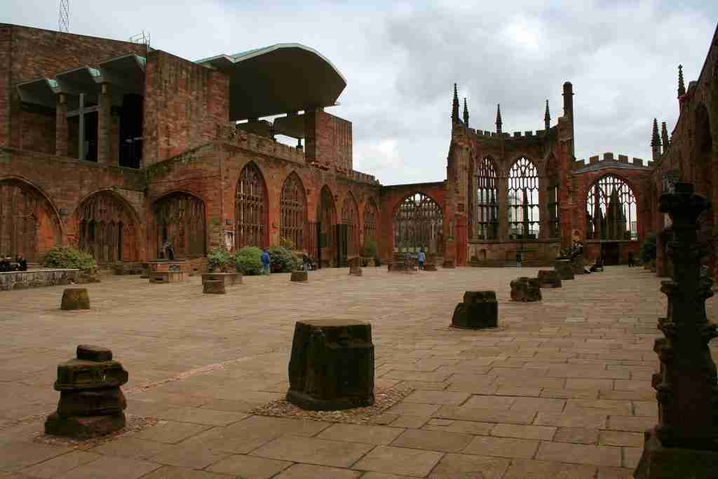 direct cremation in west midlands - Ruins Of The Cathedral In Coventry on a cloudy day